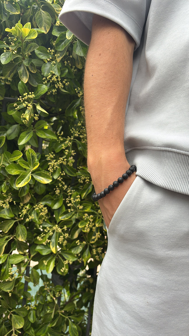 Bracciale in Perle di Pietra Vulcanica Nero