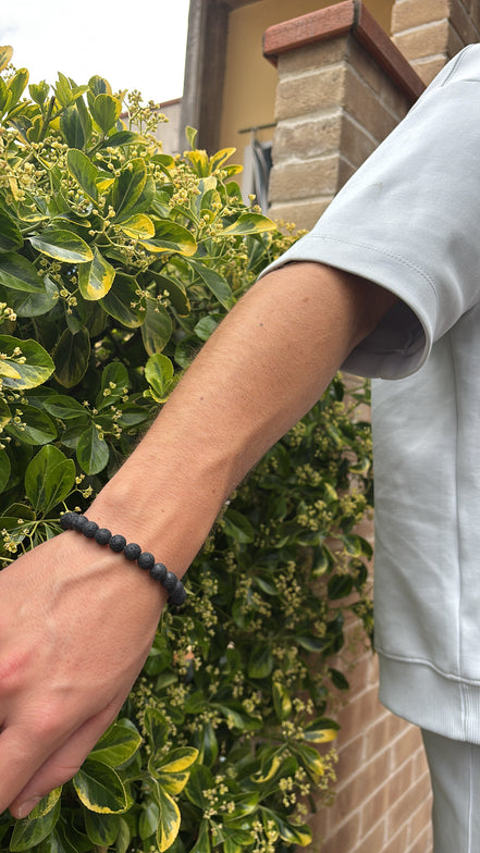 Bracciale di Perle in Pietra Vulcanica Grigio