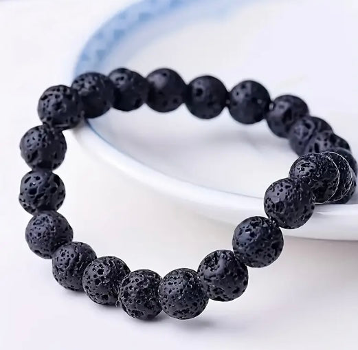 Bracciale Elastico in Pietra Vulcanica Nero