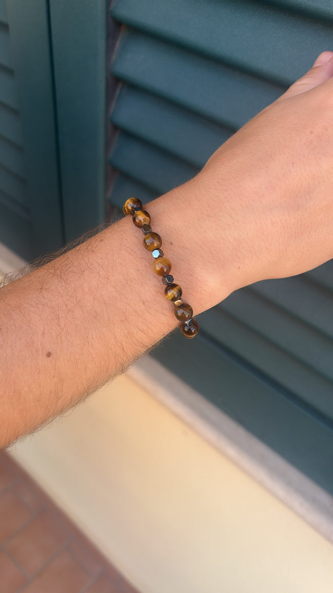 Bracciale in Pietre di Vetro Marrone & Argento