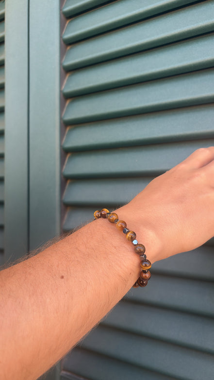 Bracciale in Pietre di Vetro Marrone & Argento