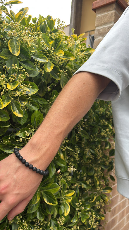 Bracciale in Perle di Pietra Vulcanica Nero