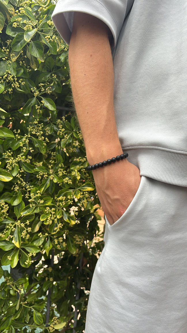 Bracciale di Perle in Vetro Nero Opaco