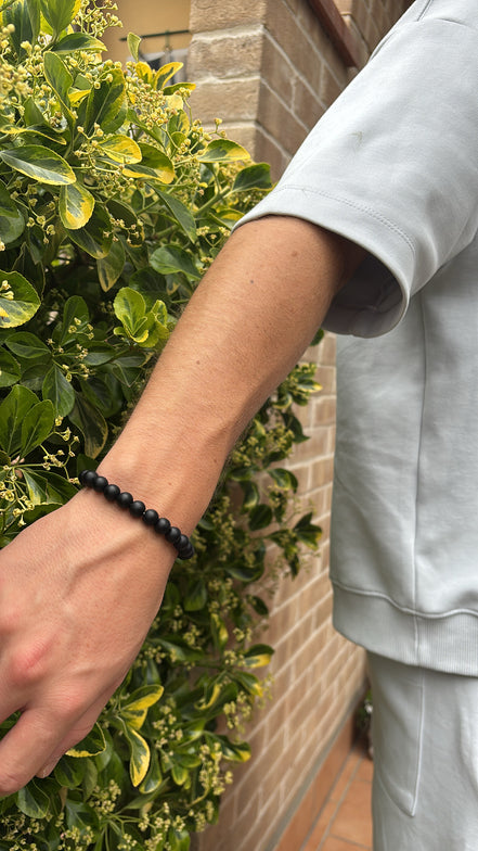 Bracciale di Perle in Vetro Nero Opaco