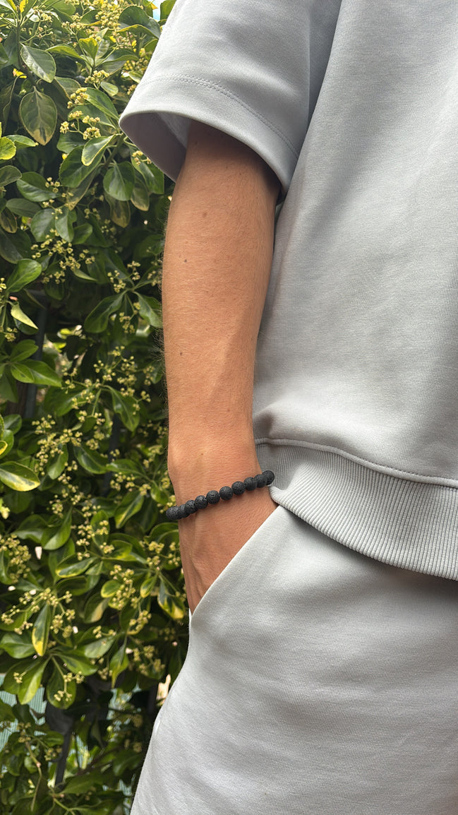 Bracciale di Perle in Pietra Vulcanica Grigio