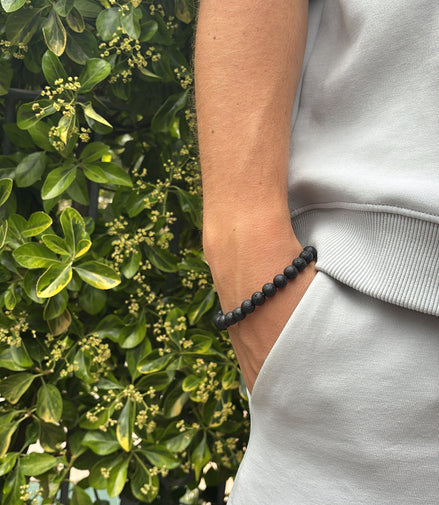 Bracciale in Perle di Pietra Vulcanica Nero