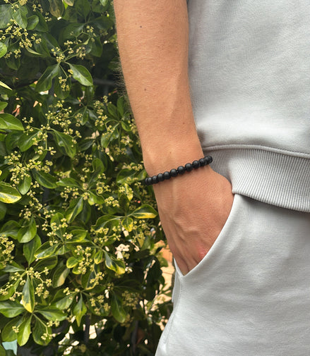 Bracciale di Perle in Vetro Nero Opaco