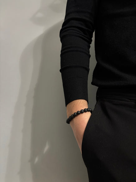 BRACCIALE LUMO NERO IN PIETRE VULCANICHE