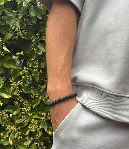 Bracciale di Perle in Pietra Vulcanica Grigio